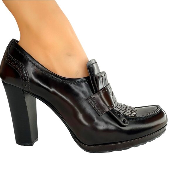 Vintage PRADA Loafer Pumps High Heel SZ US 6.5 EU 37 Dark Brown Patent Leather - Picture 5 of 15